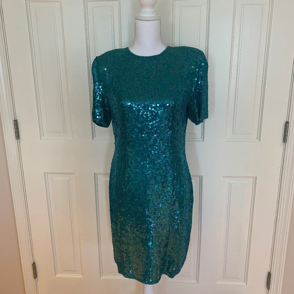 Vintage Scala 100% Pure Silk Sequin Cocktail Dress